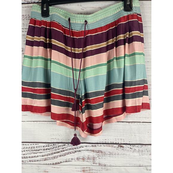 Loft Shorts Womens Small Multicolor Striped Drawstring Boho Tassel Casual Summer - Picture 2 of 6